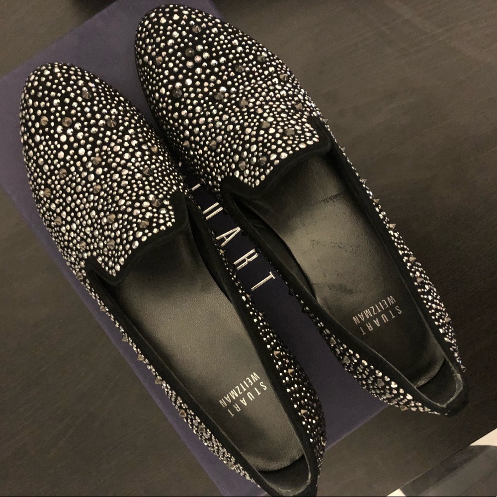 Stuart Weitzman ‘slipbeads’ black suede flats